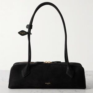 Black Leather Suede Baguette Shoulder Bag